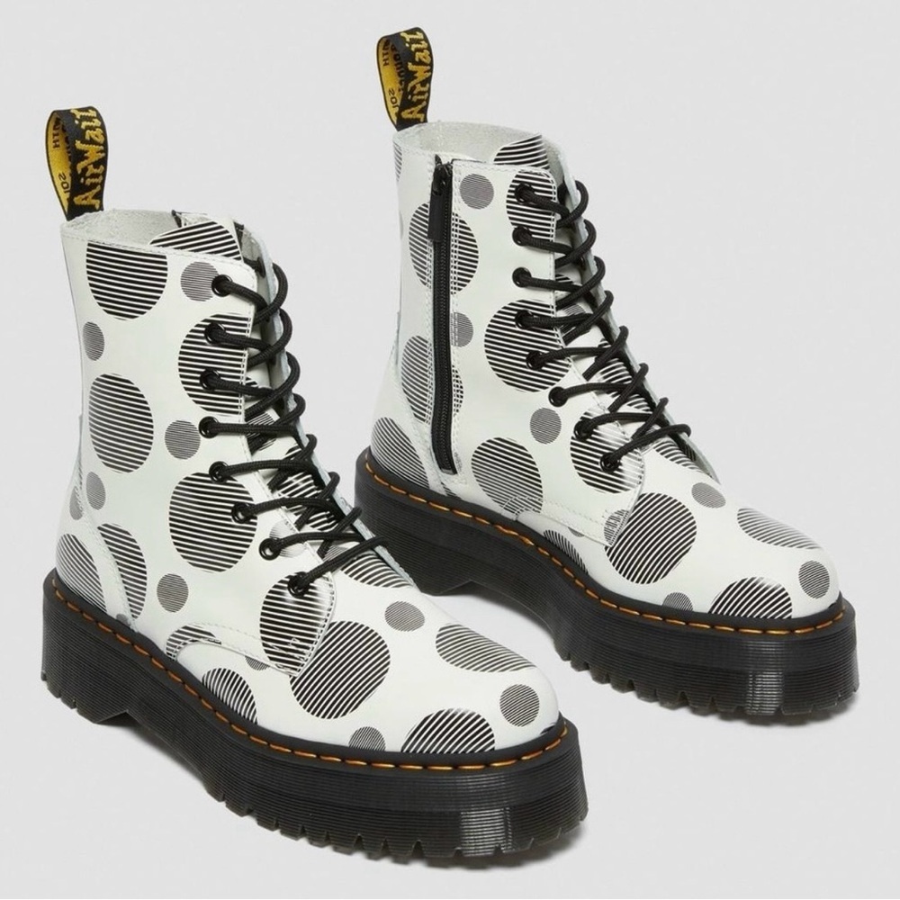 Dr. Martens Jadon White Polka Dot Leather Platform Boots
